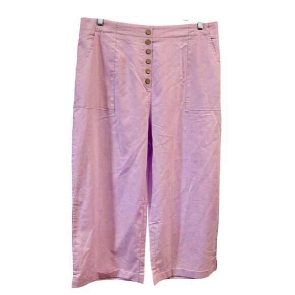 other Pants - Purple High Waisted Wide Leg Linen Blend Pants Button Fly Crop Trousers, 2XL